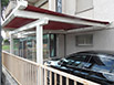 Pergola modello futura realizzarta in alluminio pre-verniciato e con copertura in telo tencate resinato sulle due facce.
